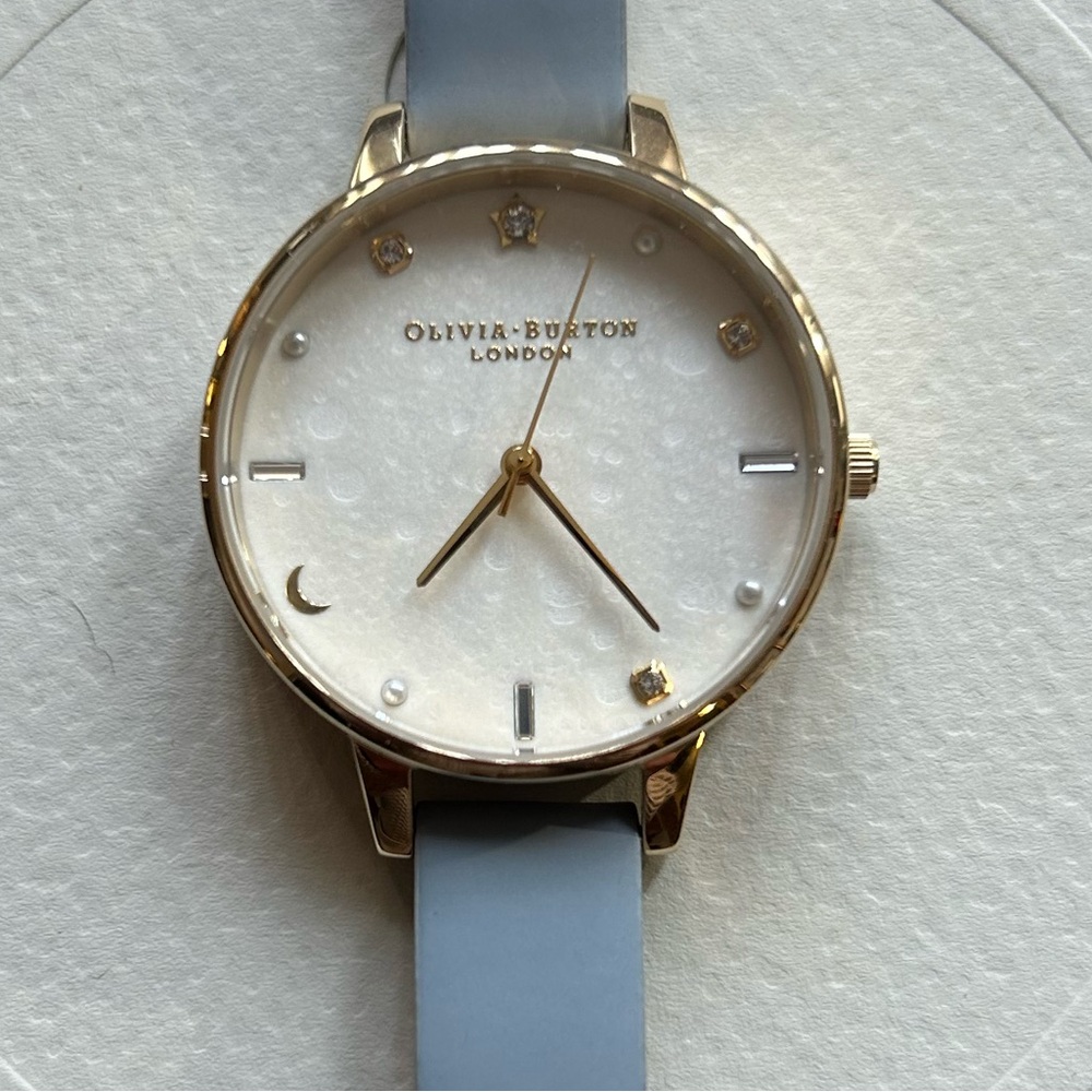 Olivia Burton Watch With 34mm Cream Face & Chalk Blue Leather Band